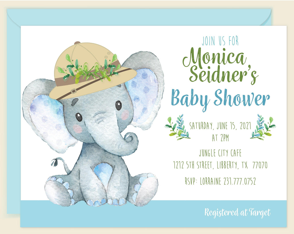 Safari Jungle Boy Elephant Invitation