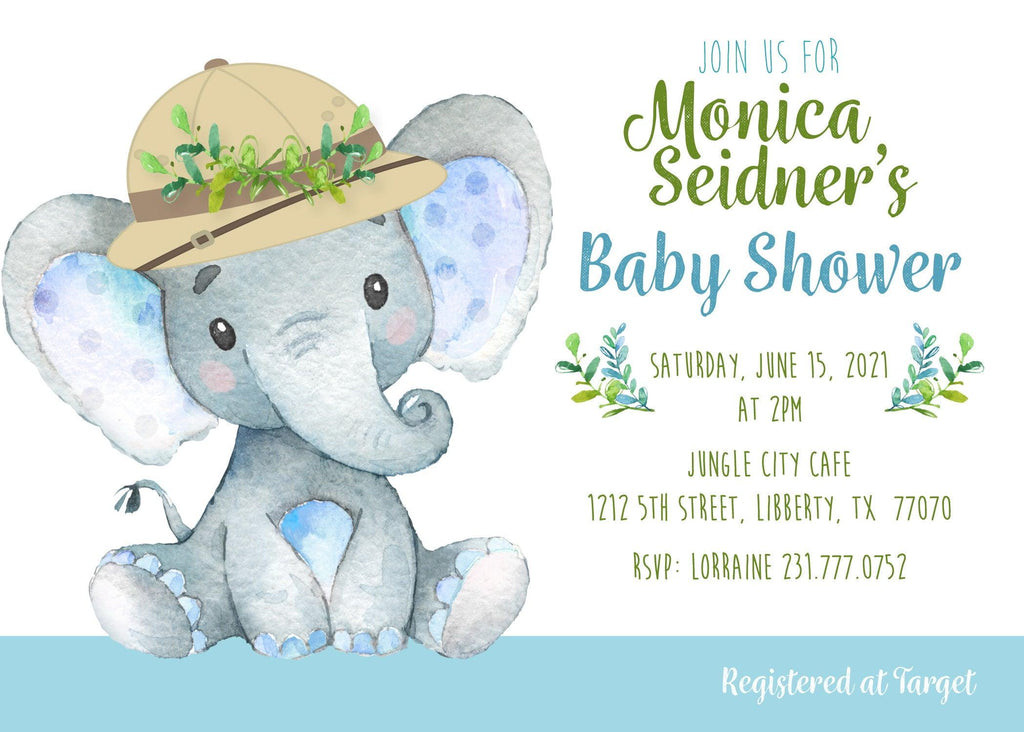 Safari Jungle Boy Elephant Invitation - StorkBabyGiftBaskets.com