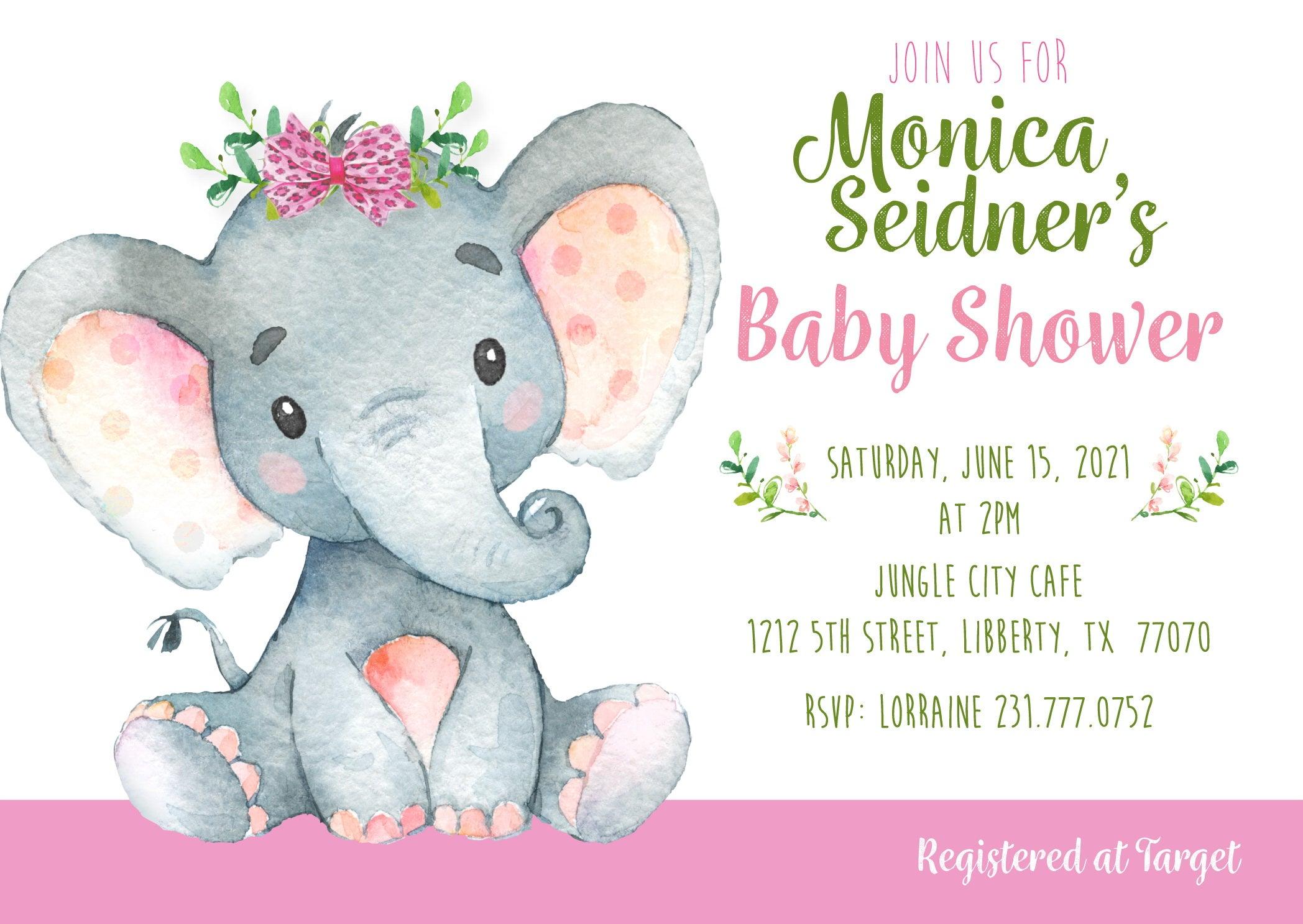 Safari Jungle Girl Elephant Invitation - StorkBabyGiftBaskets.com
