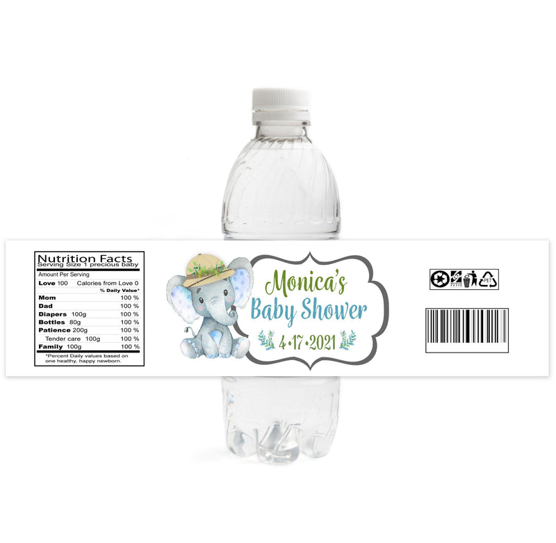 Safari Jungle Elephant Bottle Label - Boy
