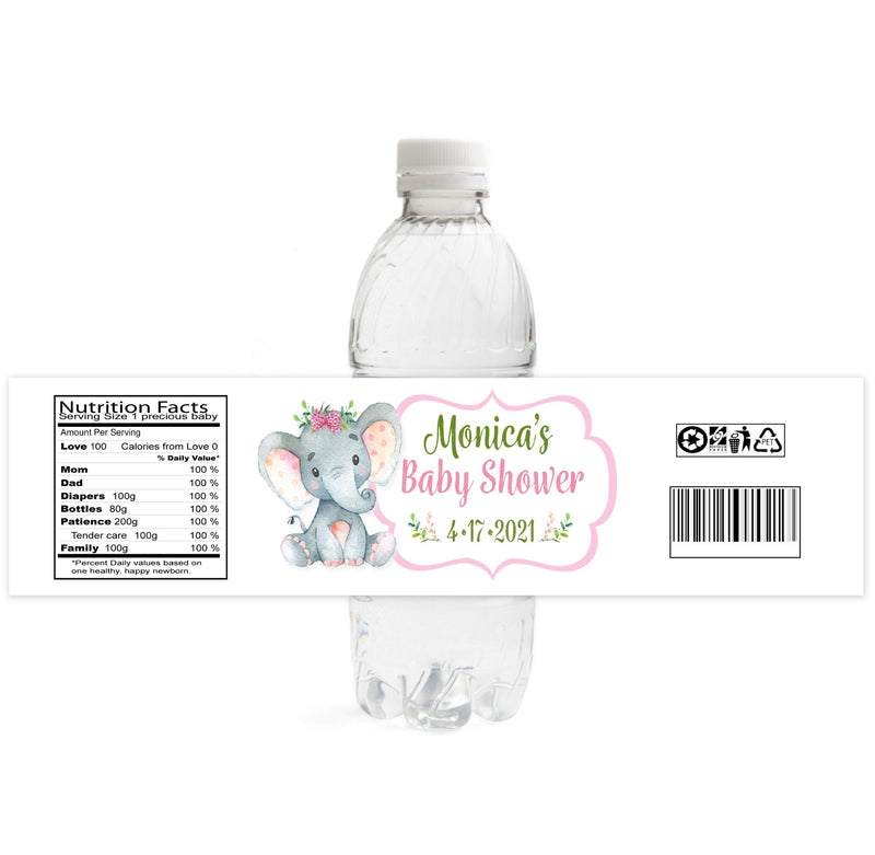 Safari Jungle Elephant Bottle Label - Girl