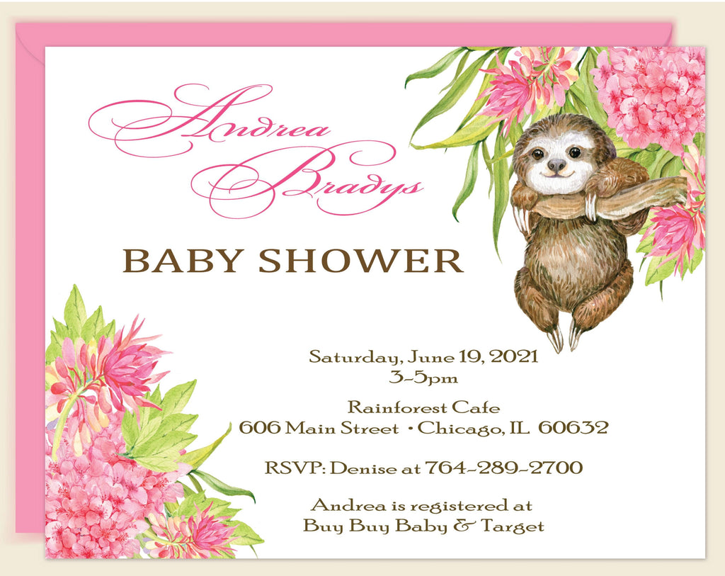 Sloth Floral Baby Shower Invitation