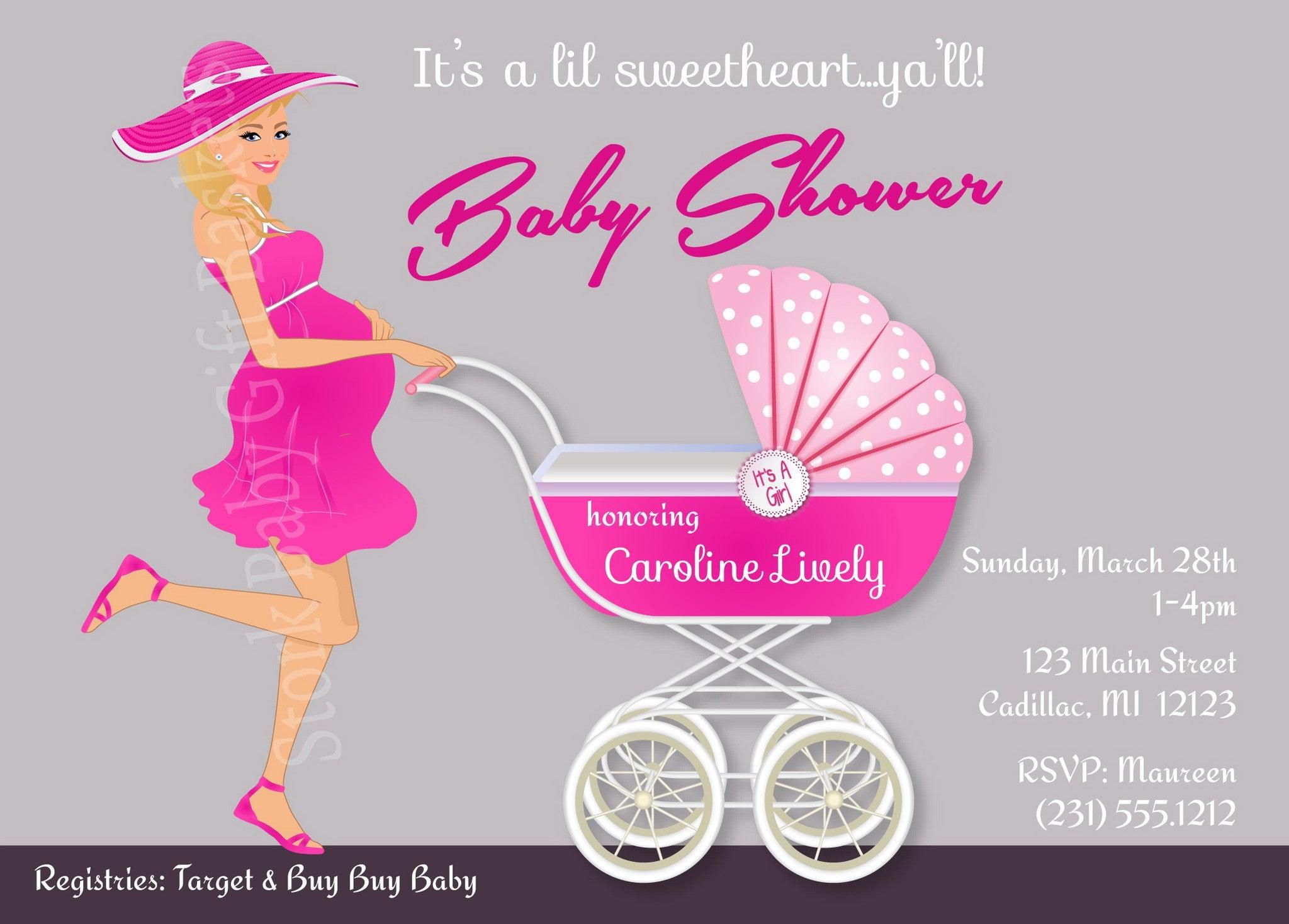 Southern Belle Girl Baby Shower Invitation 