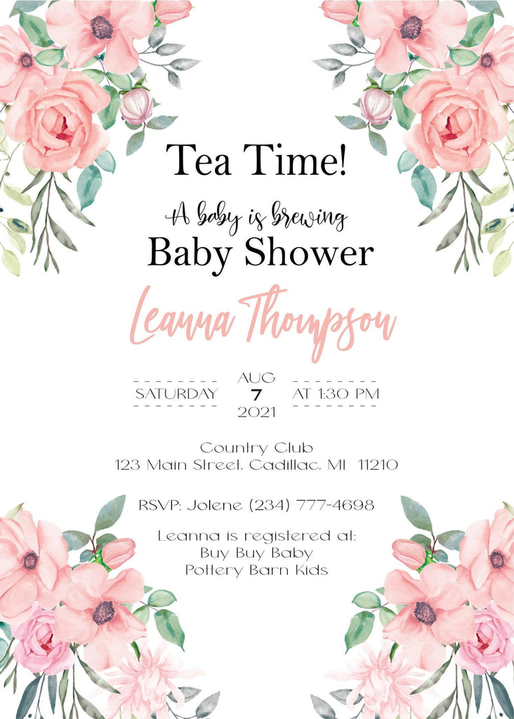 Tea Time Baby Girl Shower Invitation