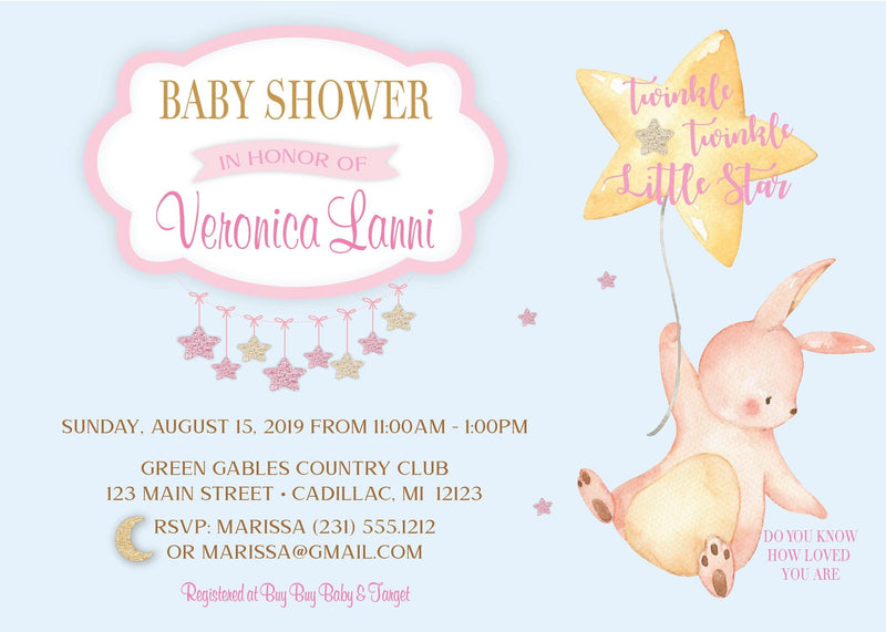 Twinkle Little Star (Pink) Baby Shower Invitation - StorkBabyGiftBaskets.com