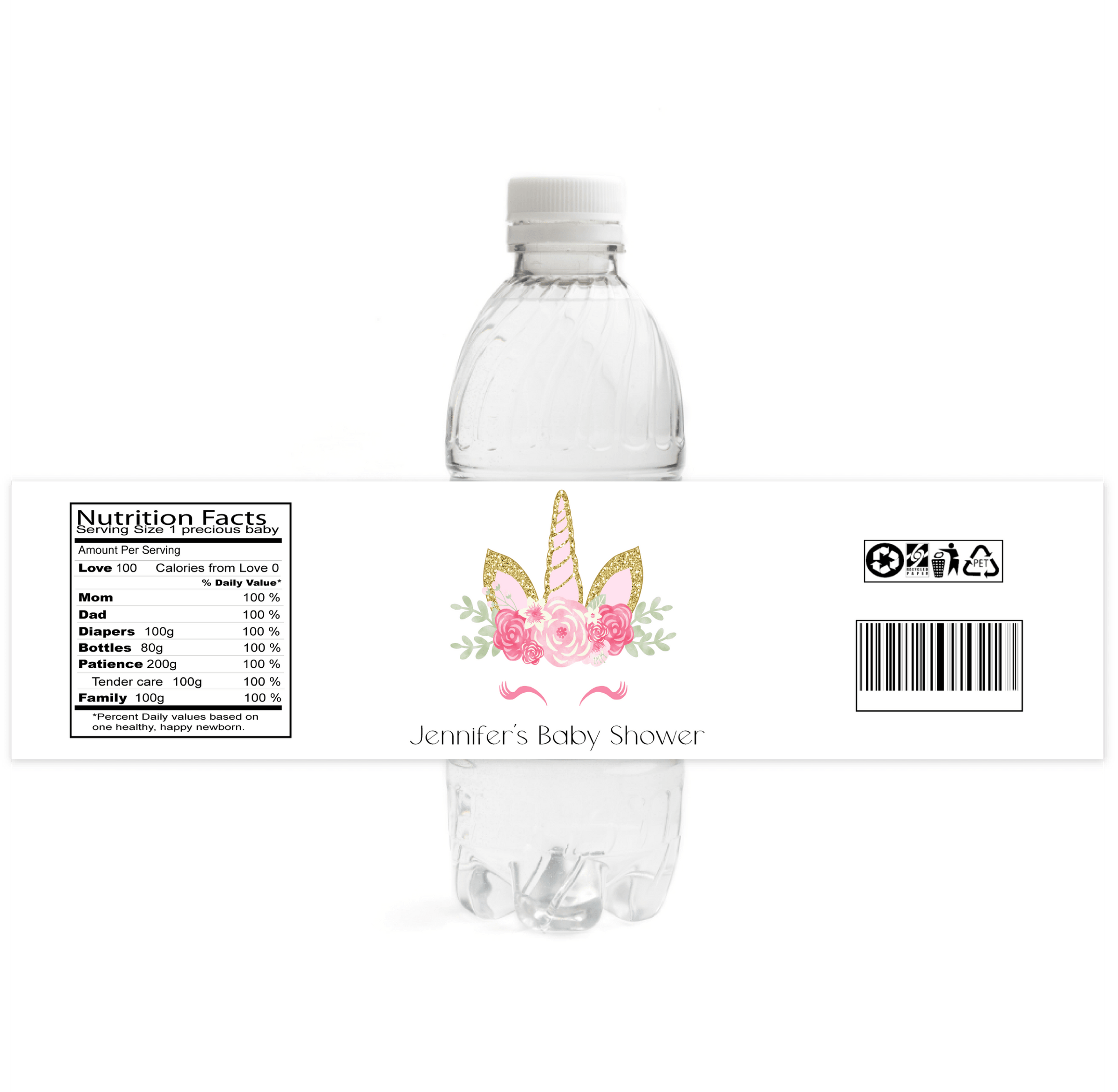 Unicorn Baby Shower Water Bottle Labels
