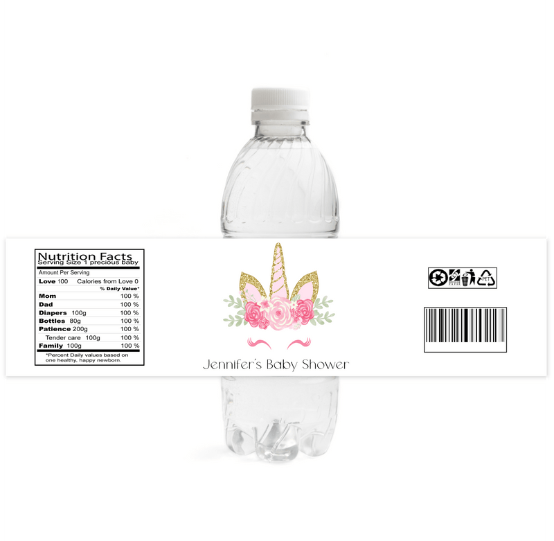Unicorn Baby Shower Water Bottle Labels