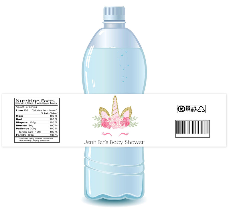 Unicorn Baby Shower Water Bottle Labels - StorkBabyGiftBaskets.com