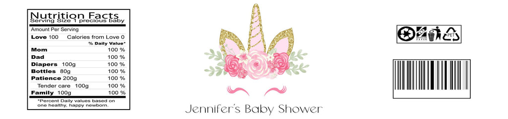 Unicorn Baby Shower Water Bottle Labels - StorkBabyGiftBaskets.com