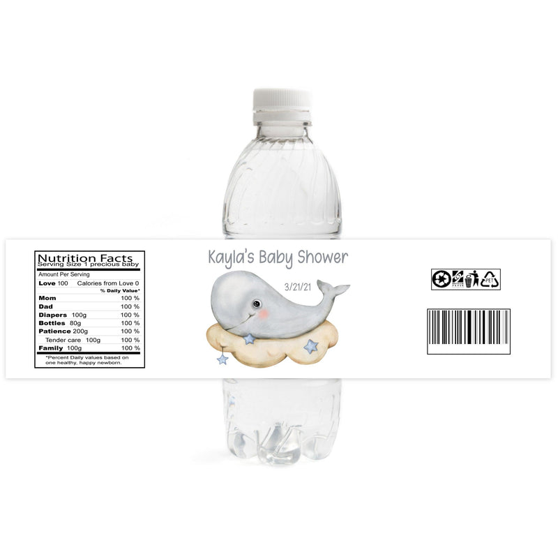 Whale Baby Shower Water Bottle Labels