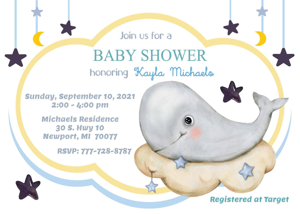 Whale Baby Shower Invitation - StorkBabyGiftBaskets.com