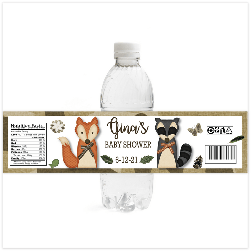 Woodland Animals Baby Shower Water Bottle Labels