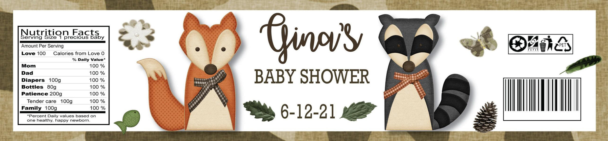 Woodland Animals Baby Shower Water Bottle Labels - StorkBabyGiftBaskets.com