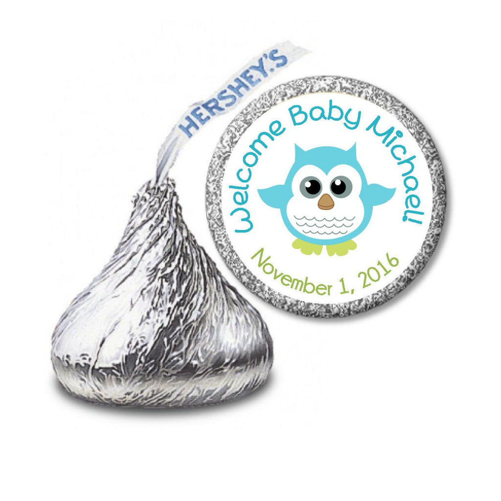 Baby Boy Owl Stickers - KISSES Candy Baby Shower (#HKS12) - StorkBabyGiftBaskets - 2