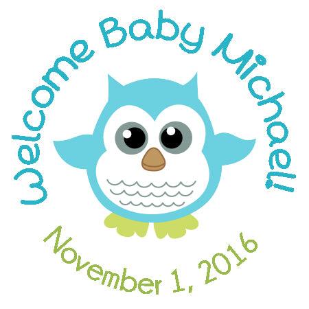 Baby Owl - Personalized Baby Shower Party Sticker Labels