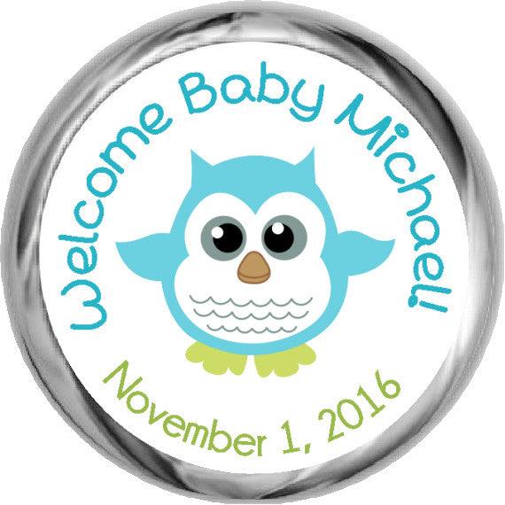 Baby Boy Owl Stickers - KISSES Candy Baby Shower (#HKS12) 