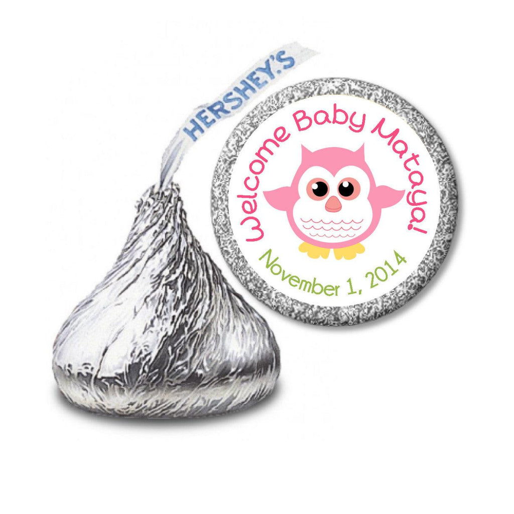 Baby Girl Owl Stickers - KISSES Candy Baby Shower (#HKS13) - StorkBabyGiftBaskets - 2