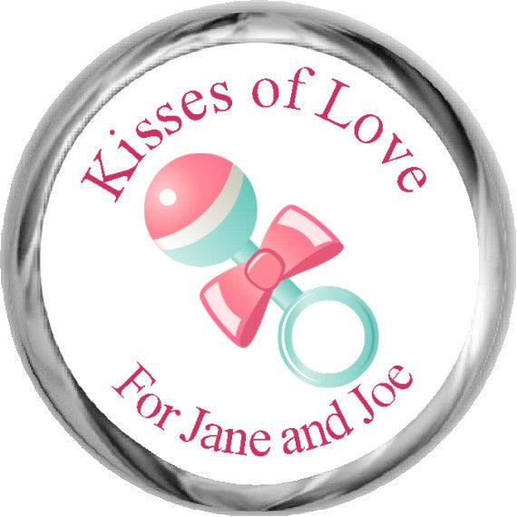 Pink Baby Rattle Sticker - Hershey Kiss Candy Favor (#HKS33) - StorkBabyGiftBaskets - 1