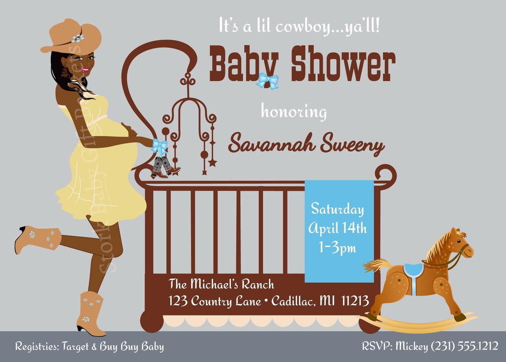 Cowboy Baby Invitations - African American