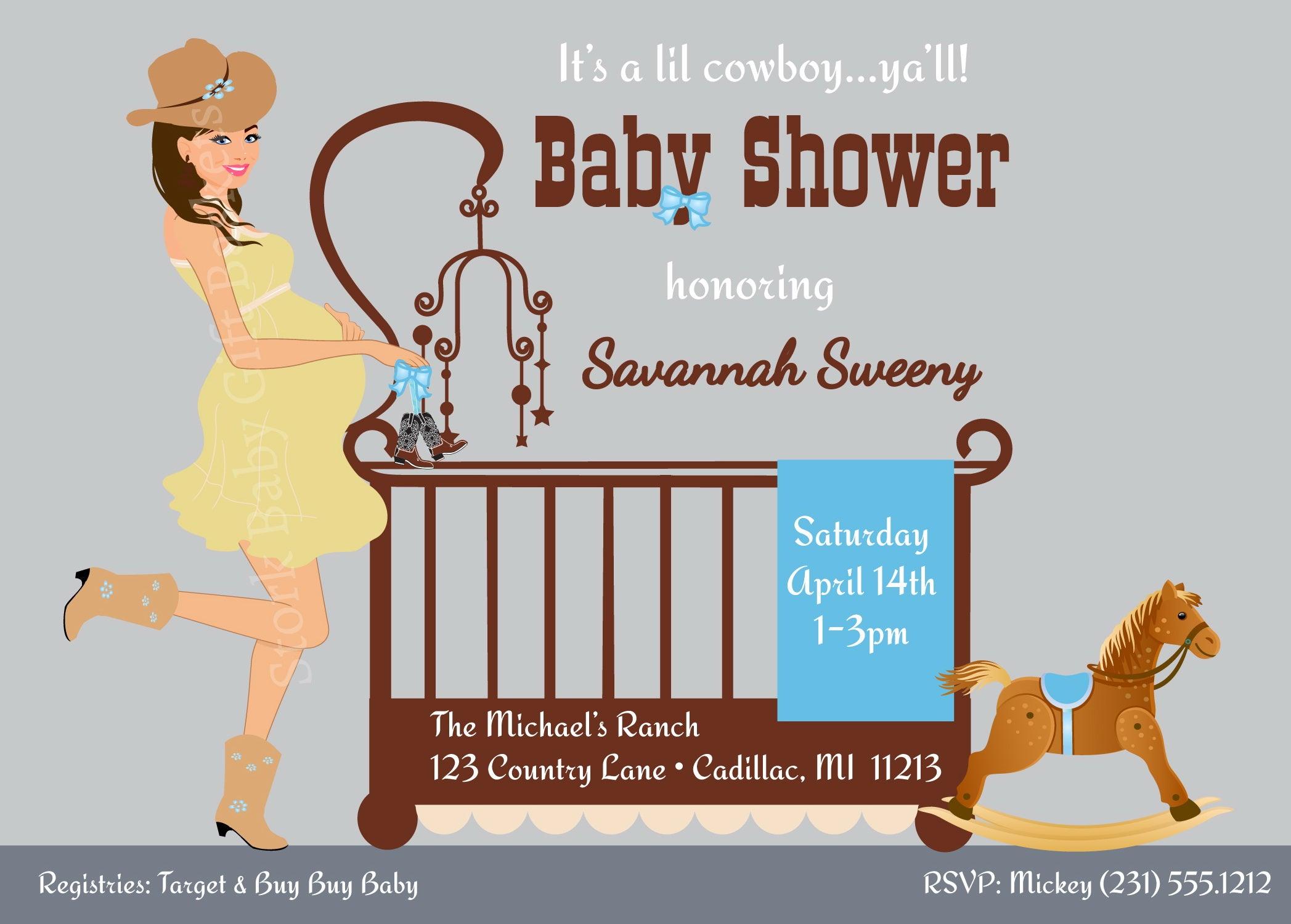 Cowboy Baby Invitations - Brown Hair