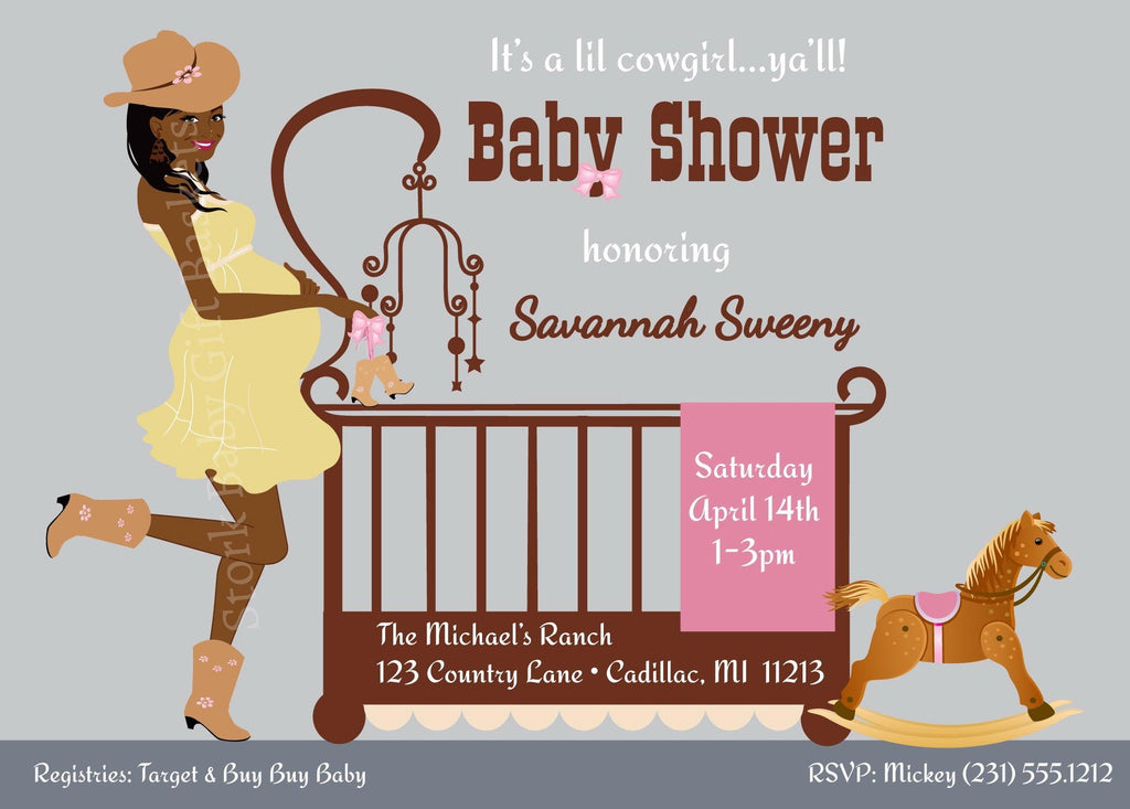 Cowgirl Baby Invitations - African American