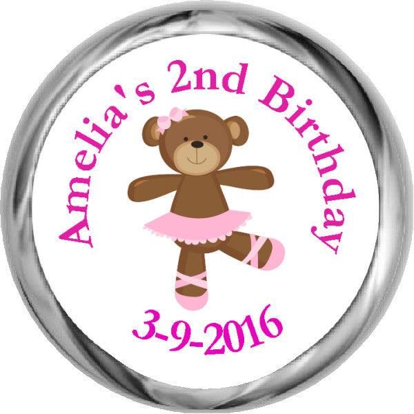 Ballerina Bear Stickers - Hershey Kisses Birthday (#HKS317) - StorkBabyGiftBaskets