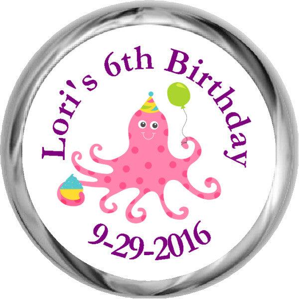 Birthday Octopus - Girl's Personalized HERSHEY'S Stickers (#HKS325) - StorkBabyGiftBaskets