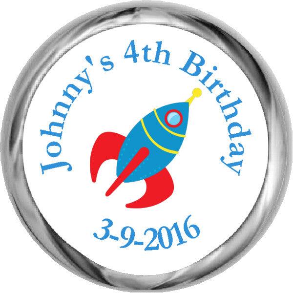 Blue Rocket Stickers - Personalized HERSHEY KISSES Candy (#HKS315) - StorkBabyGiftBaskets