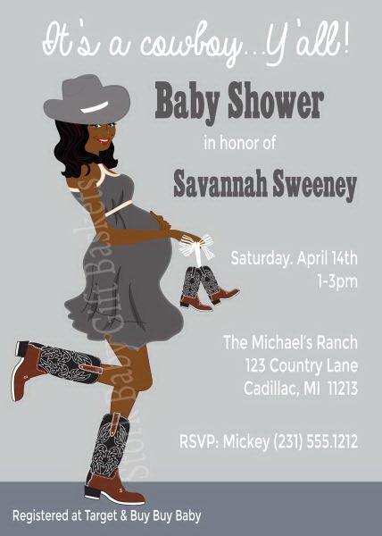 Country Western Baby Shower Invitations - African American