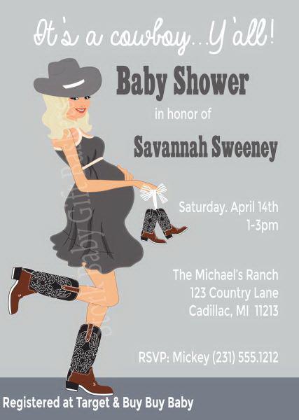 Country Western Baby Invitations - Blonde Hair
