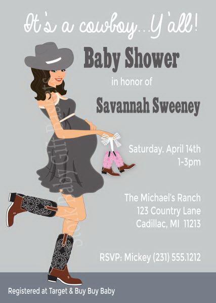 Country Western Baby Invitations - Girl