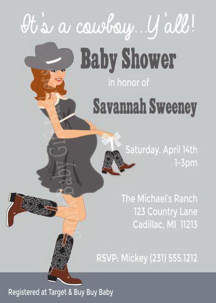 Country Western Baby Invitations - Red Hair