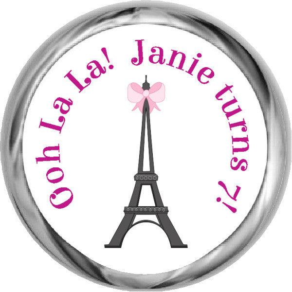Eiffel Tower Paris - Personalized Girl's HERSHEY KISS FAVOR (#HKS327) - StorkBabyGiftBaskets