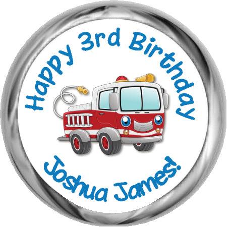 Fire Truck - Personalized Birthday Hershey Kisses Stickers