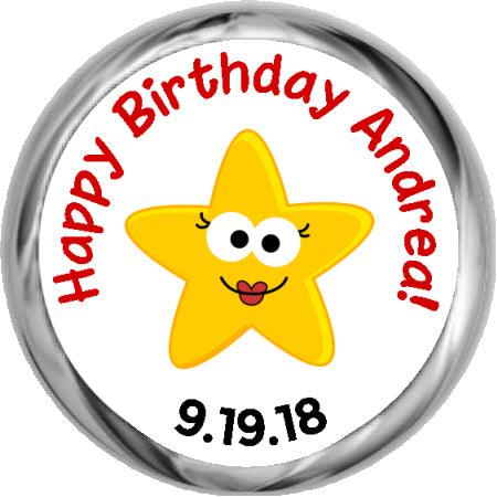 Funny Face Star for Girl - Birthday Sticker Favors