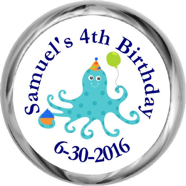 Birthday Octopus - Boy's Personalized HERSHEY'S Stickers (#HKS326) - StorkBabyGiftBaskets