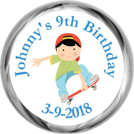 Boys Skateboarding Birthday Sticker - Hershey Kisses Favor