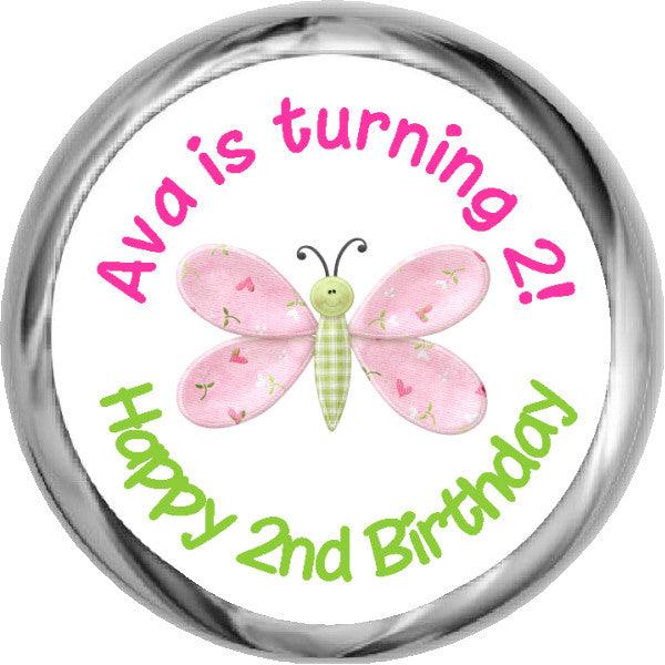 Pink Butterfly - Personalized HERSHEY KISSES Candy (#HKS322) - StorkBabyGiftBaskets