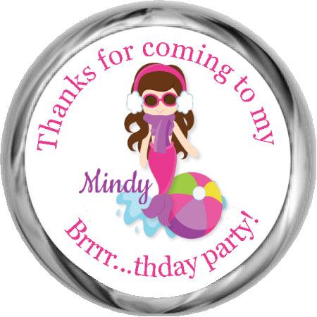 Mermaid (Brunette) - Birthday Hershey Kisses Stickers