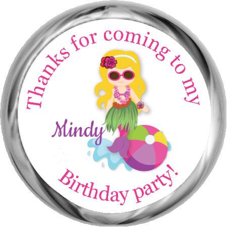 Mermaid Luau- Birthday Hershey Kisses Stickers - StorkBabyGiftBaskets.com