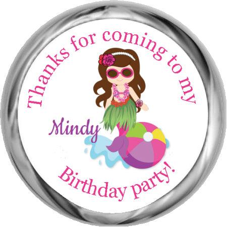 Mermaid Luau- Birthday Hershey Kisses Stickers
