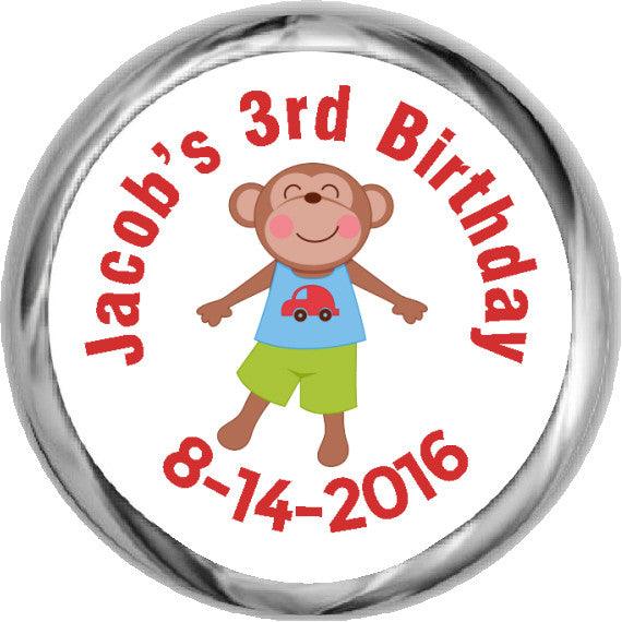 Monkey Boy Hershey Kisses Stickers - StorkBabyGiftBaskets