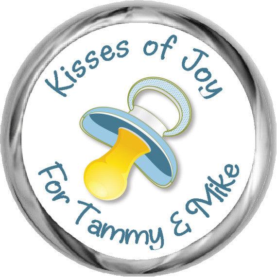 Personalized Blue Pacifier Stickers - Baby Candy Kisses (#HKS35) - StorkBabyGiftBaskets - 1