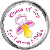 Personalized Pink Pacifier Stickers - Baby Candy Kisses (#HKS34) - StorkBabyGiftBaskets - 1
