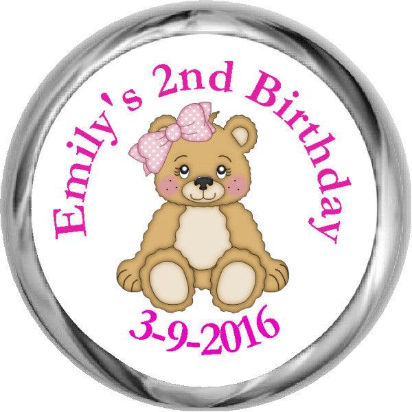 Pink Teddy Bear Personalized HERSHEY KISSES Stickers (#HKS316) - StorkBabyGiftBaskets