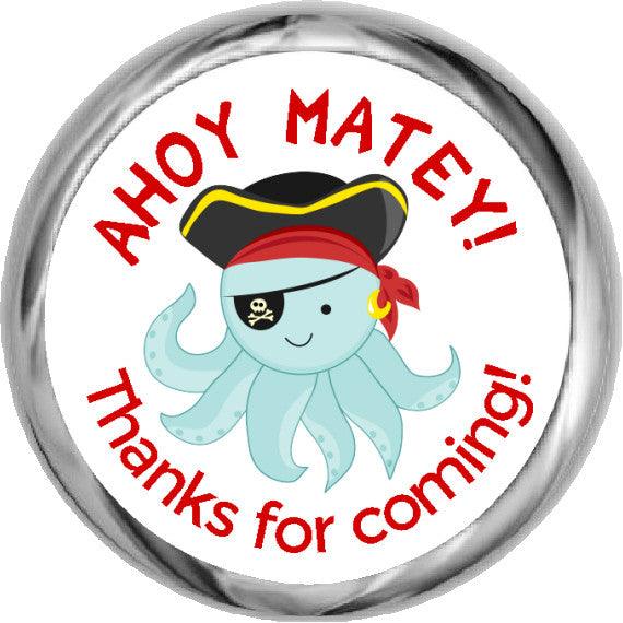 Pirate Octopus Stickers - KISSES Candy Birthday (#HKS303) - StorkBabyGiftBaskets