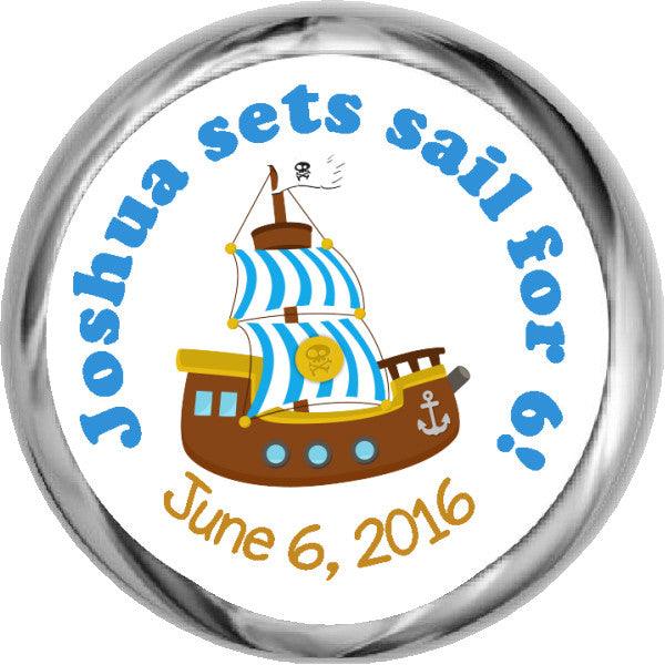 Pirate Ship Personalized HERSHEY KISSES Stickers (#HKS332) - StorkBabyGiftBaskets