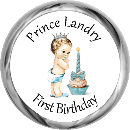 1st Birthday Vintage Prince - Personalized Candy KISSES (#HKS301) - Stork Baby Gift Baskets