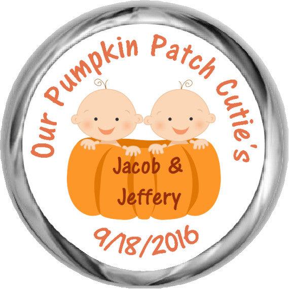Pumpkin Patch Twin Boys - Kisses Candy Sticker Favors (#HKS27) - StorkBabyGiftBaskets - 1