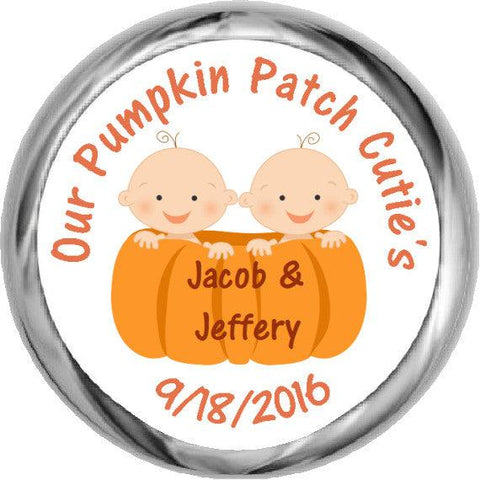 Pumpkin Patch Twin Girls - Kisses Candy Sticker Favors